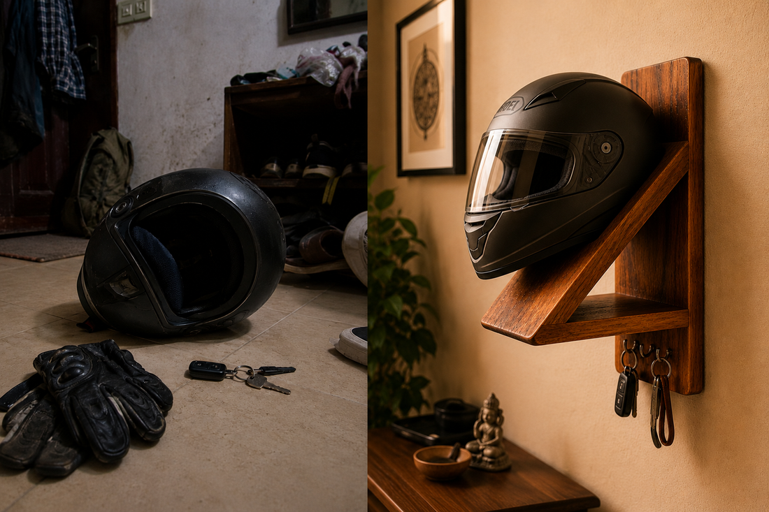 wooden helmet holder India