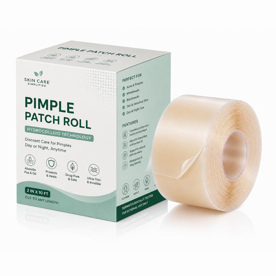 Hydrocolloid Pimple Patch Roll (10 FT / 200+ Cuts) – Invisible Matte Overnight Acne Zit Absorbing Bandage for Face & Body