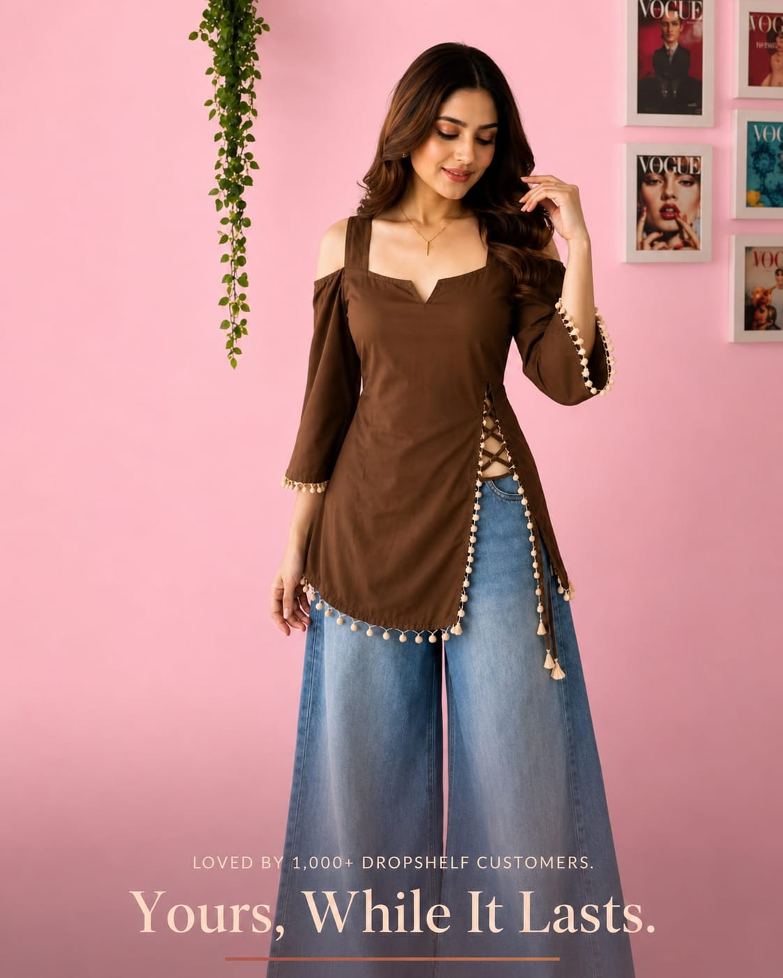 Cocoa Cold-Shoulder Lace-Up Tunic