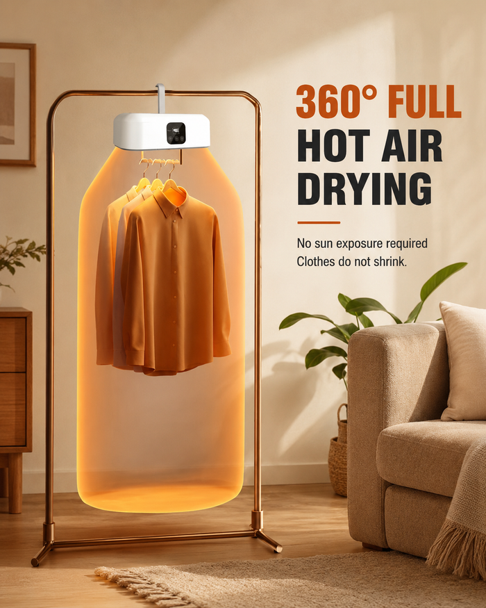 Portable Foldable Hot Air Drying Wardrobe | 600W Fast Drying | Timer Function view 3