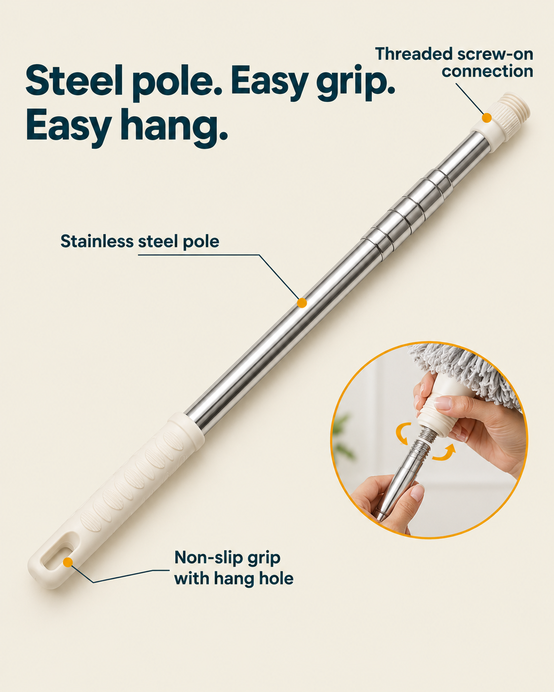 Close-up of grey microfiber duster head showing soft fibers and detachable connector
