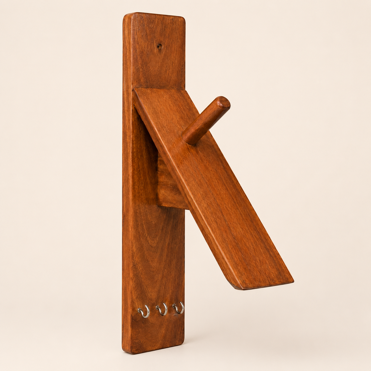 Solid Wooden Helmet Holder Wall Mount with Key Hooks