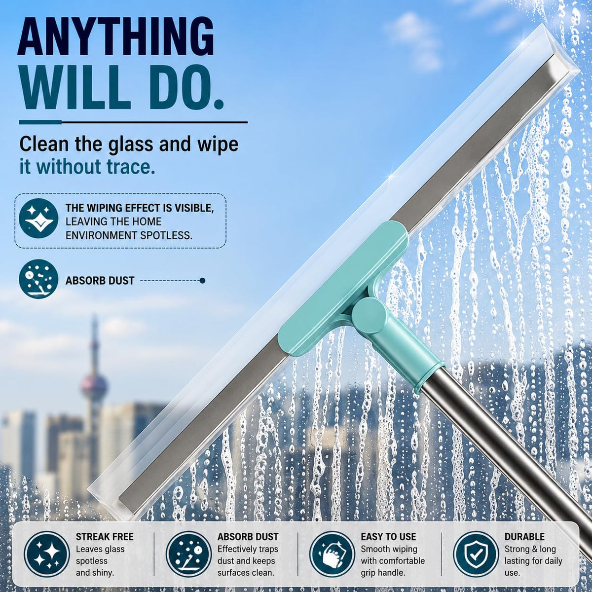 Magic Silicone Floor Wiper – 180° Rotating Squeegee for Water, Hair & Dust
