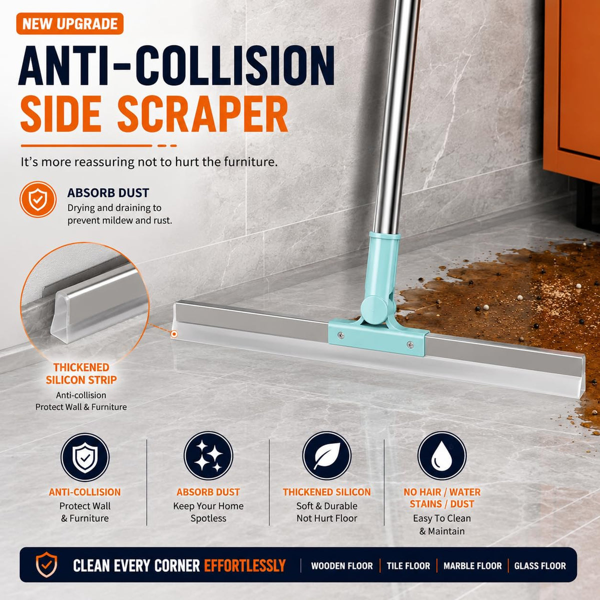 Magic Silicone Floor Wiper – 180° Rotating Squeegee for Water, Hair & Dust