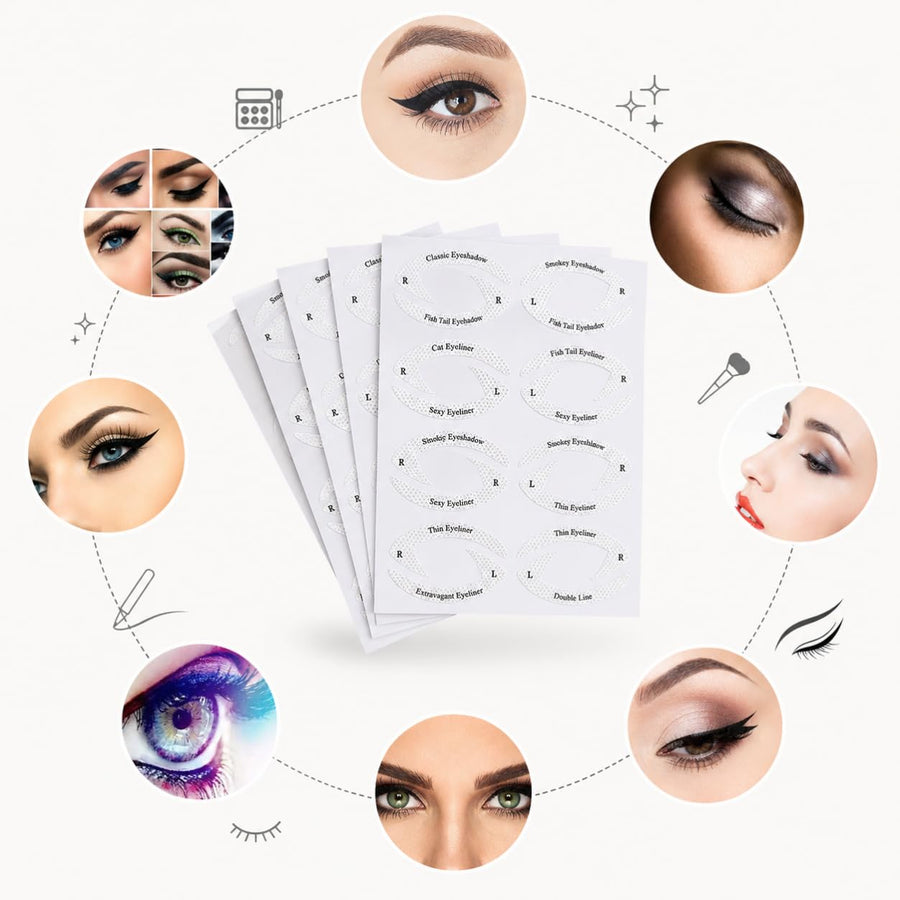 Eyeliner & Eyeshadow Stencil Stickers — 32 Pairs, 8 Styles (4 Sheets)
