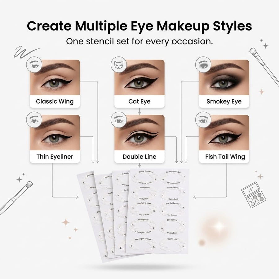 Eyeliner & Eyeshadow Stencil Stickers — 32 Pairs, 8 Styles (4 Sheets)