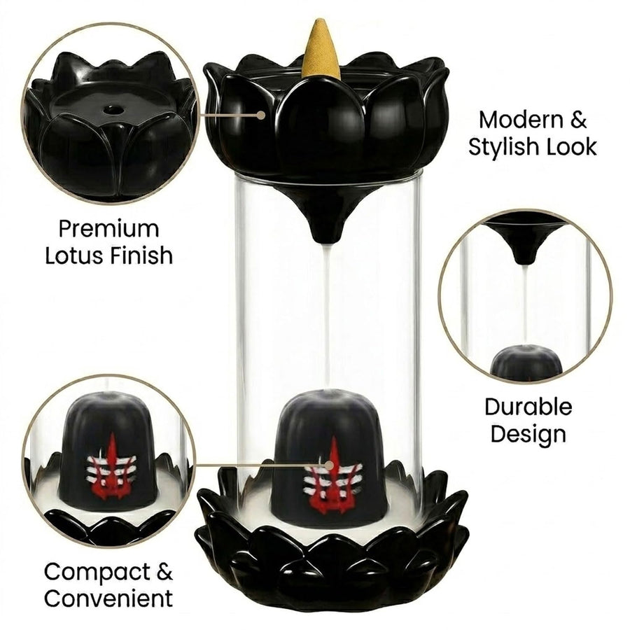 Drop Shelf Shivling Fountain Incense Holder – Lotus Backflow Incense Burner for Home Temple, Meditation & Spiritual Décor