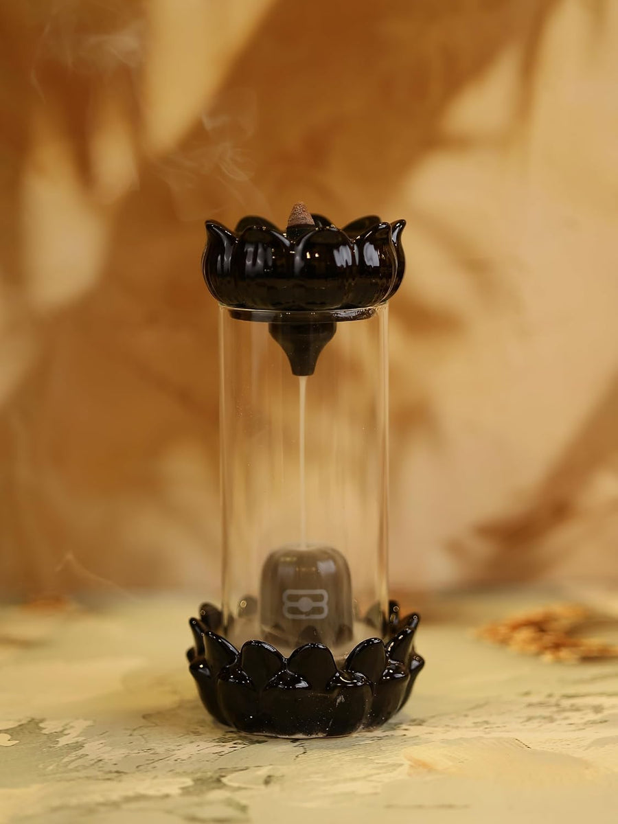 Drop Shelf Shivling Fountain Incense Holder – Lotus Backflow Incense Burner for Home Temple, Meditation & Spiritual Décor