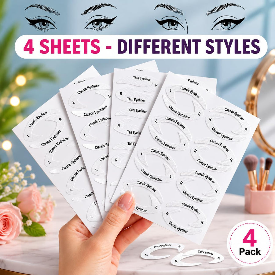Eyeliner & Eyeshadow Stencil Stickers — 32 Pairs, 8 Styles (4 Sheets)
