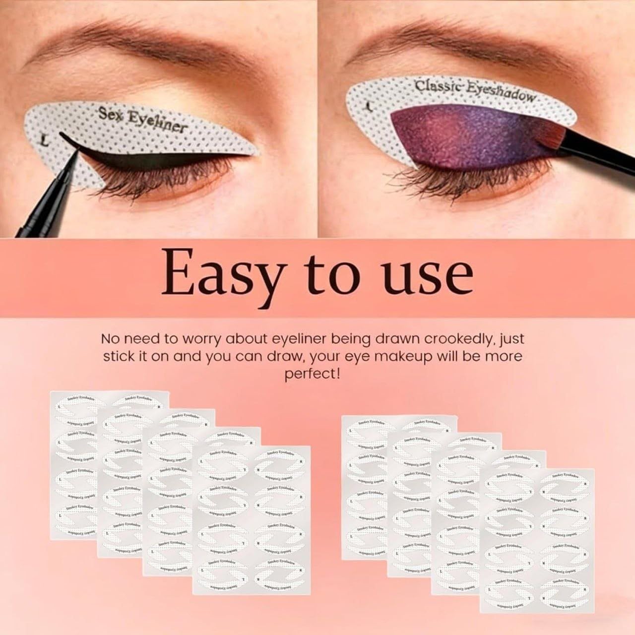 Eyeliner & Eyeshadow Stencil Stickers — 32 Pairs, 8 Styles (4 Sheets)
