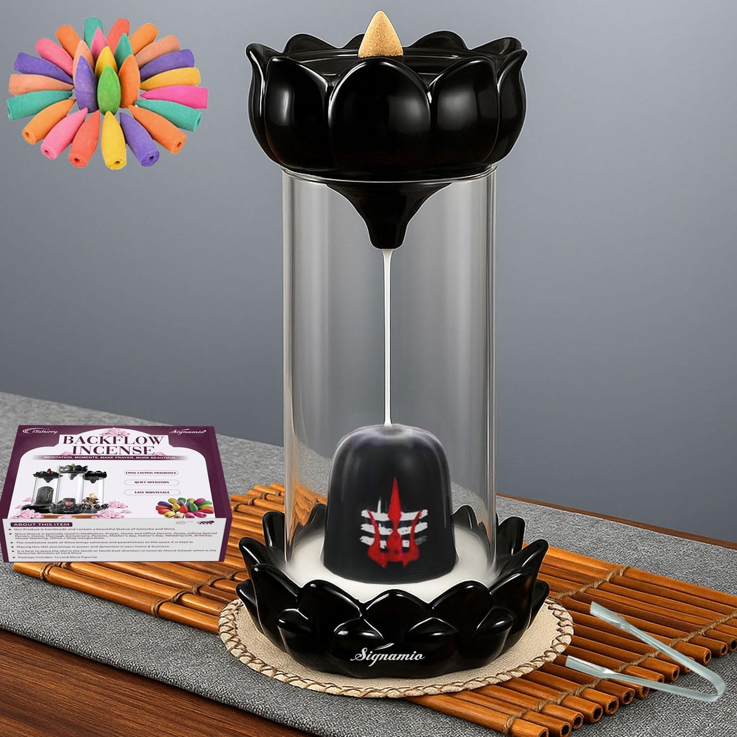 Drop Shelf Shivling Fountain Incense Holder – Lotus Backflow Incense Burner for Home Temple, Meditation & Spiritual Décor