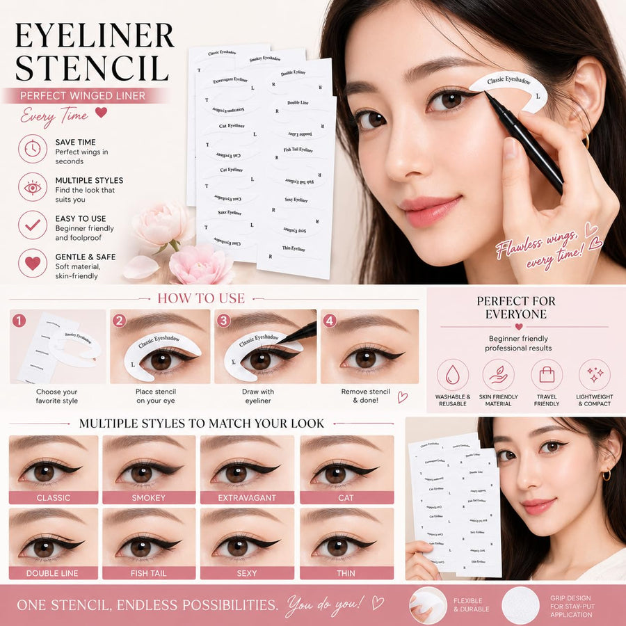 Eyeliner & Eyeshadow Stencil Stickers — 32 Pairs, 8 Styles (4 Sheets)