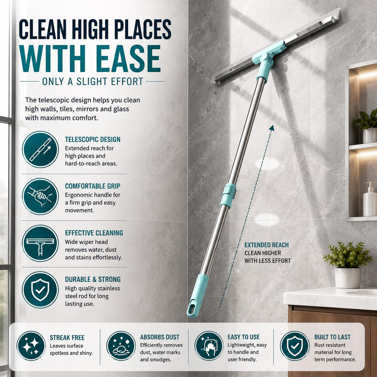 Magic Silicone Floor Wiper – 180° Rotating Squeegee for Water, Hair & Dust