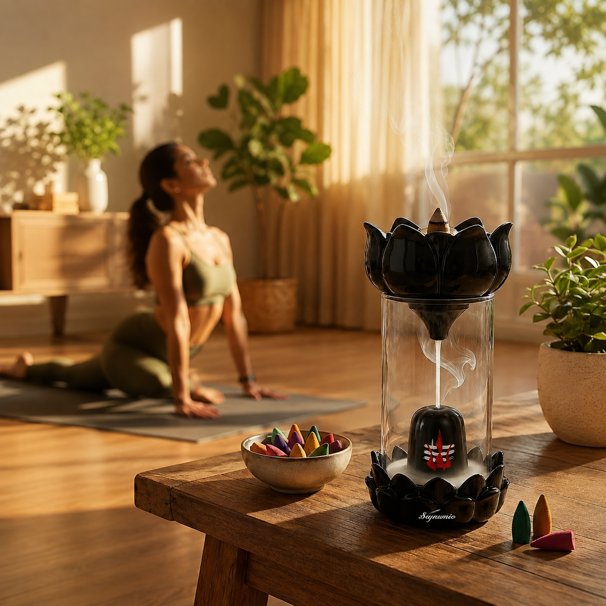 Drop Shelf Shivling Fountain Incense Holder – Lotus Backflow Incense Burner for Home Temple, Meditation & Spiritual Décor