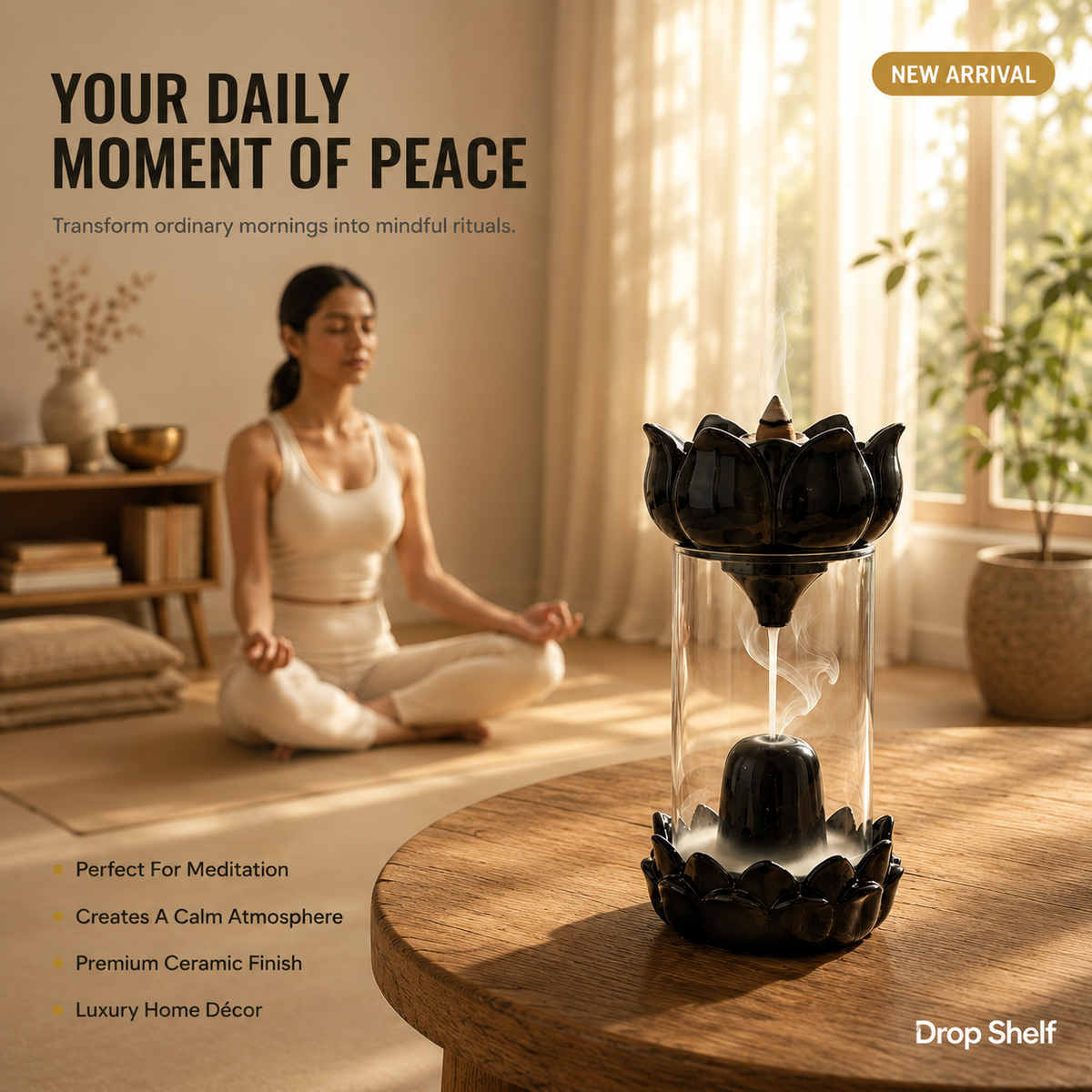 Drop Shelf Shivling Fountain Incense Holder – Lotus Backflow Incense Burner for Home Temple, Meditation & Spiritual Décor