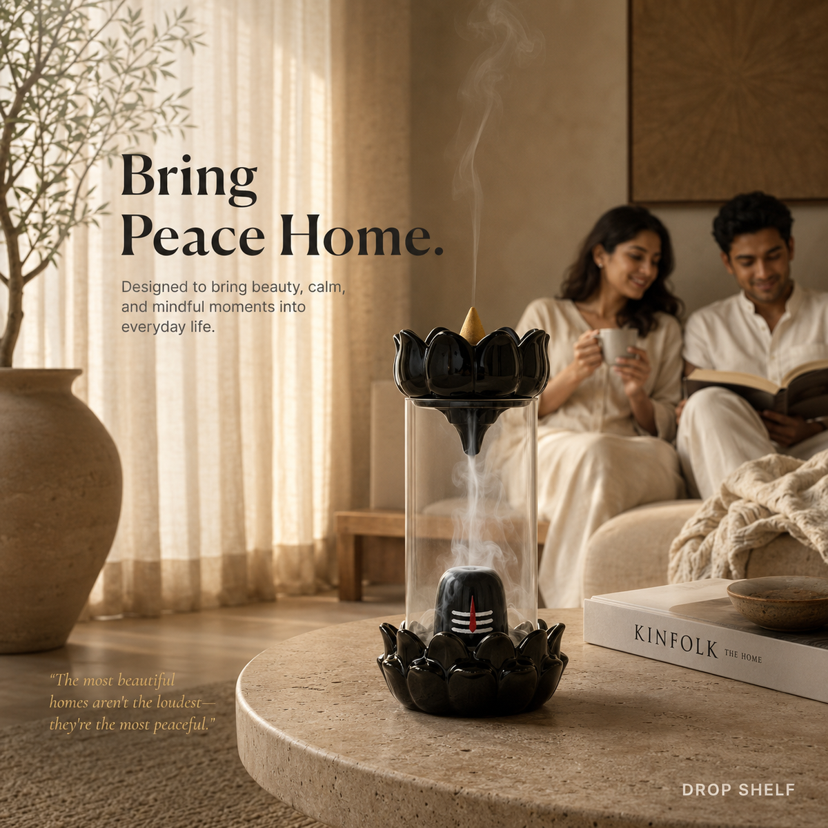 Drop Shelf Shivling Fountain Incense Holder – Lotus Backflow Incense Burner for Home Temple, Meditation & Spiritual Décor