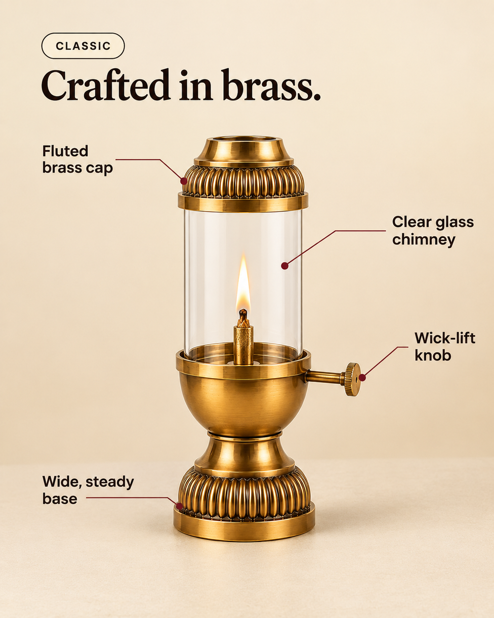 Akhand Jyot Windproof Brass Diya with Wick Adjuster | Borosilicate Chimney Lamp for Navratri Puja Room
