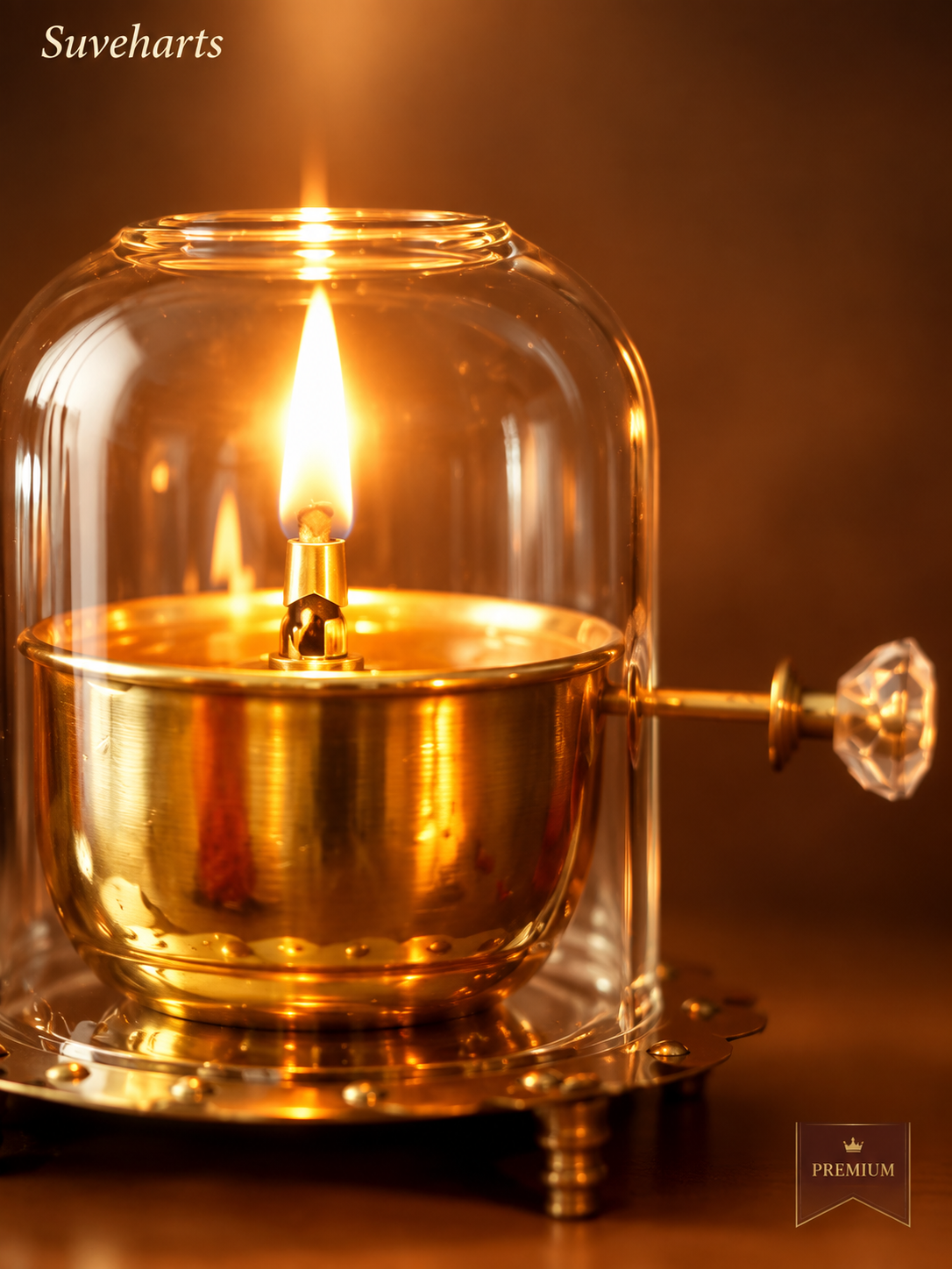 Akhand Jyot Windproof Brass Diya with Wick Adjuster | Borosilicate Chimney Lamp for Navratri Puja Room