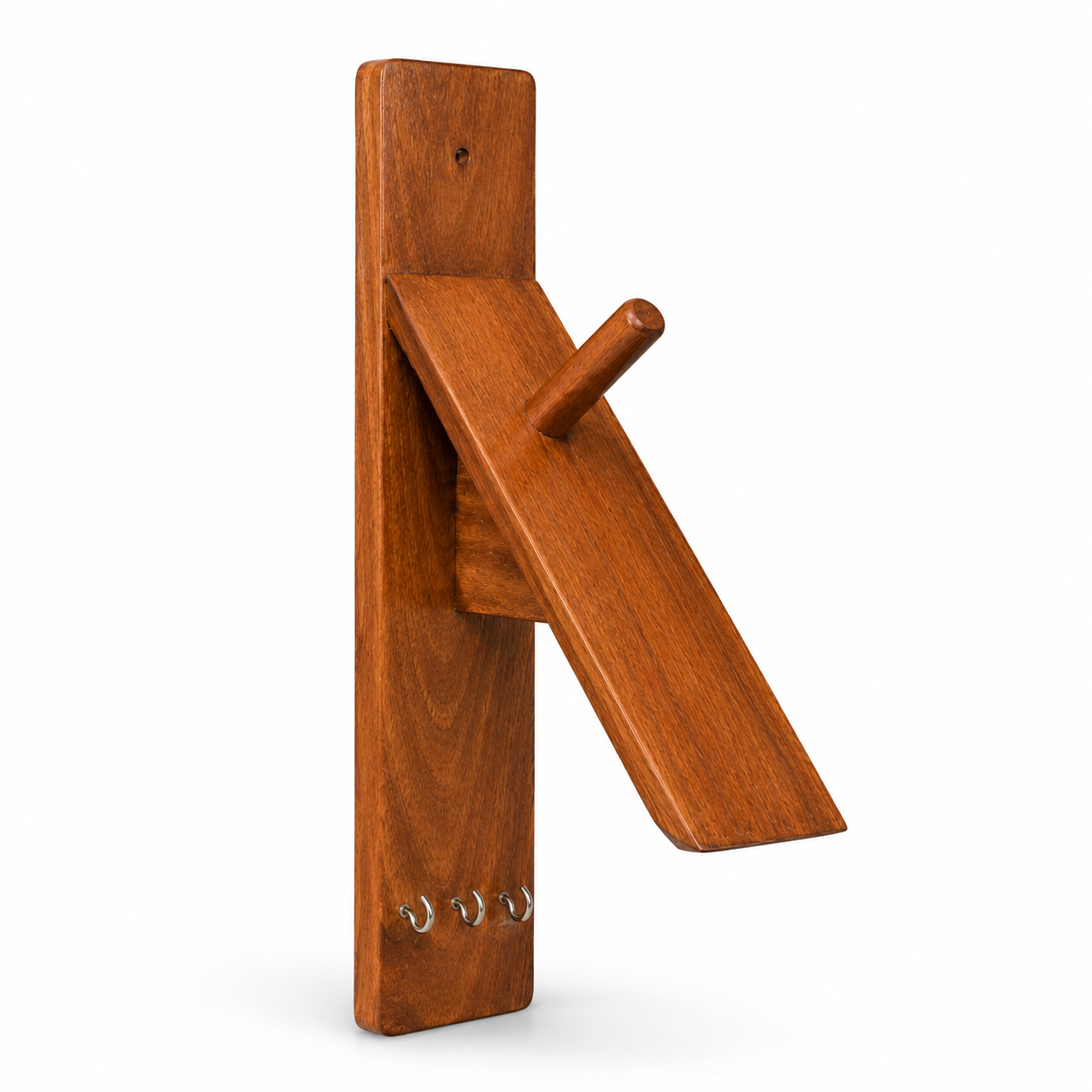 Wooden Helmet Holder Wall Mount for Bikes in India | Solid Teak Wood Helmet Stand with Key Hooks