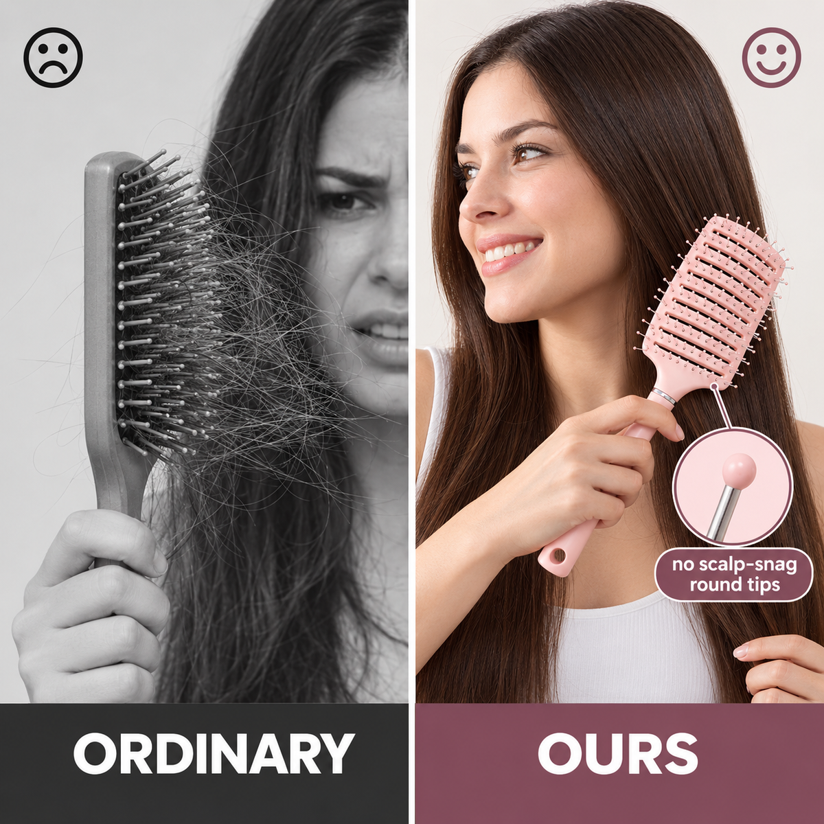 Curved Vented Detangling Hair Brush – For Wet, Dry, Thick & Curly Hair