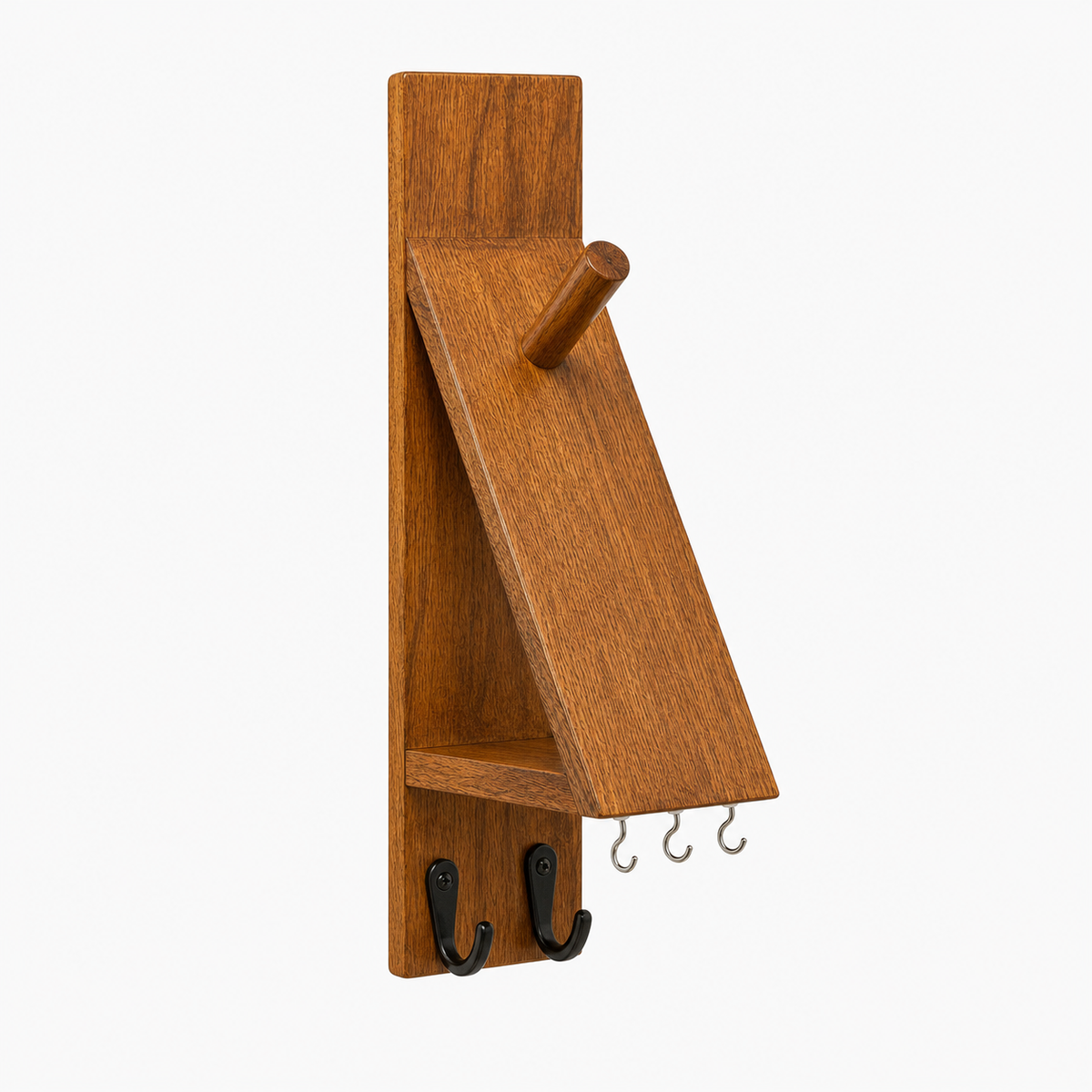 Solid Teak Wooden Helmet Holder Wall Mount with Key Hooks