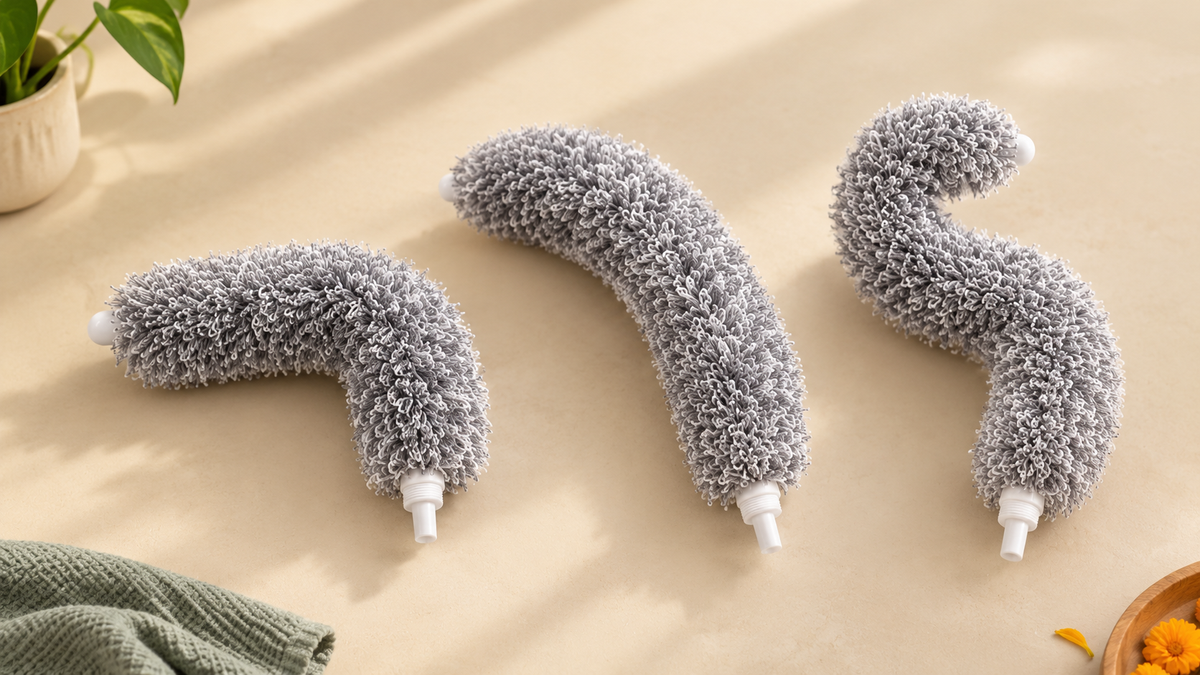 Flexible microfiber head bending into a tight spot