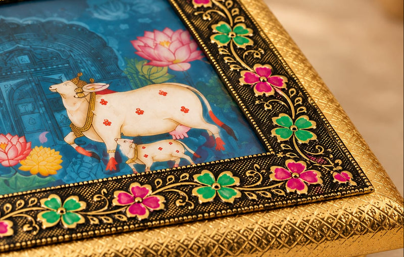 Handcrafted Brass-Finished Pichwai Puja Chowki