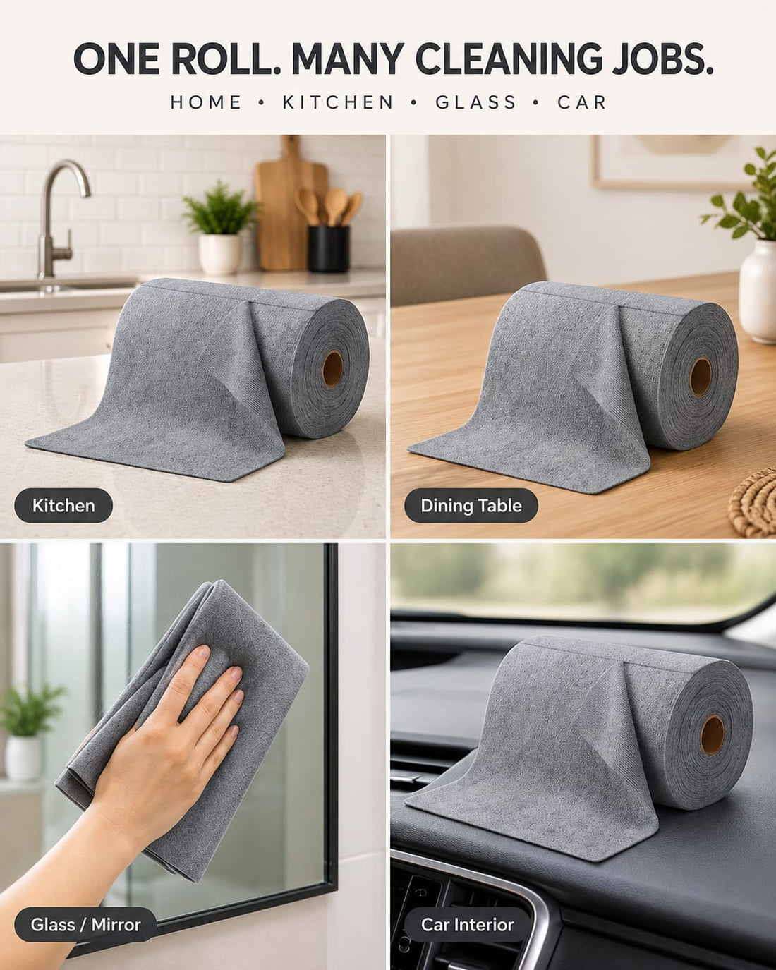 Multipurpose Reusable Microfiber Wipe Roll for Home & Kitchen Cleaning