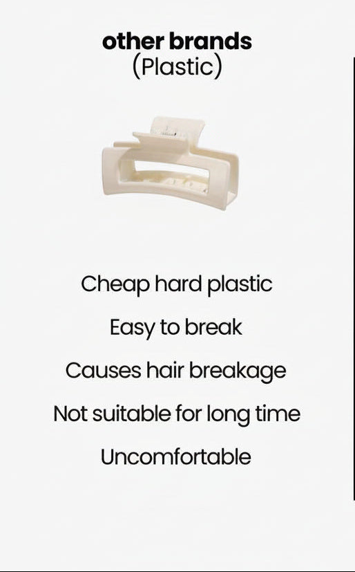 Comparison chart showing the difference between plastic and soft silicone hair clips.