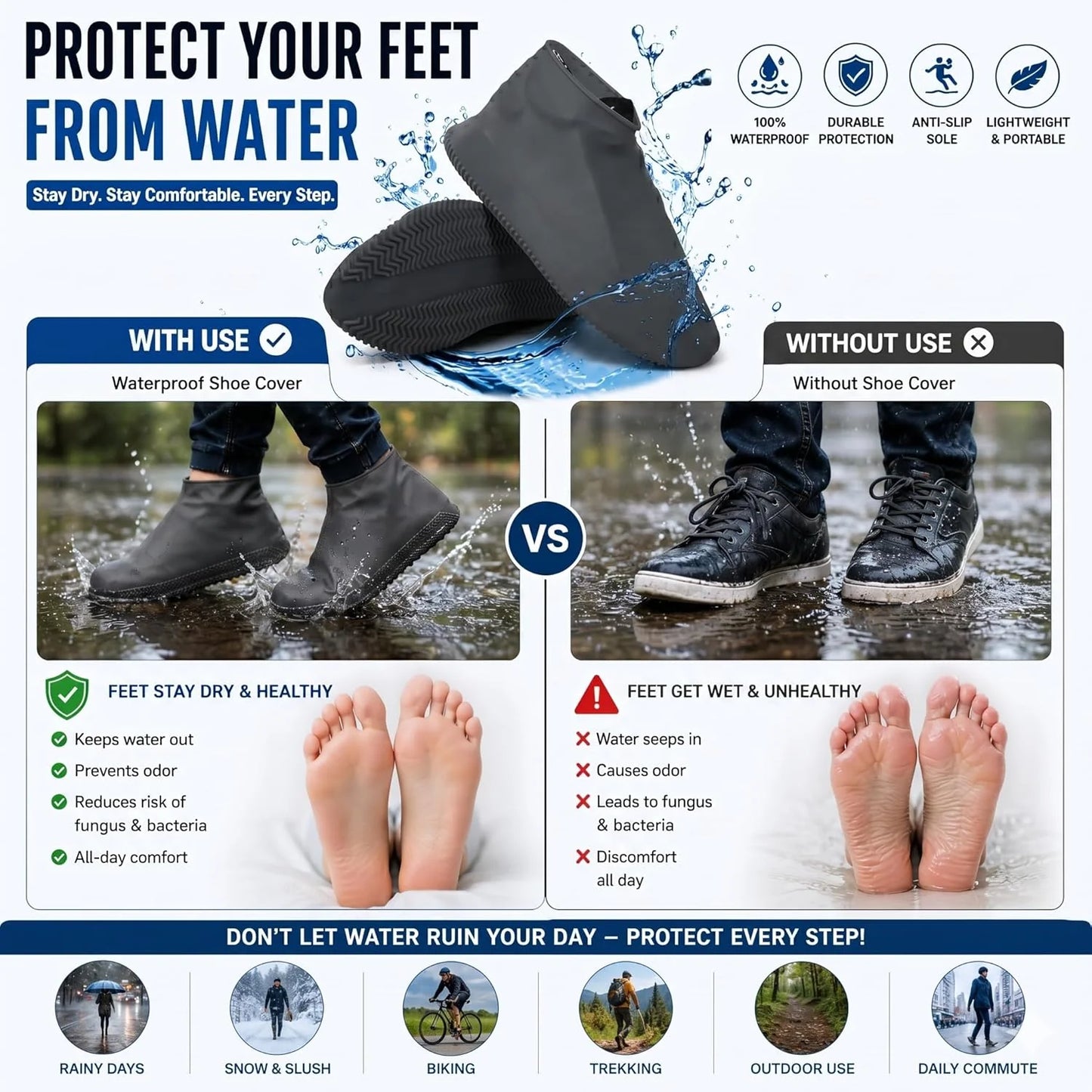 Waterproof Silicone Rain Shoe Cover – Reusable, Non-Slip, Fits All Shoes